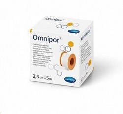 Пластырь фиксирующий, Omnipor (Омнипор) р. 2.5смх5м 1 шт арт. 900437 на нетканой основе гипоаллергенный для щадящей фиксации белый картонная упаковка без еврохолдера